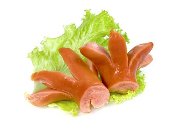 Fried Sausage Lettuce Isolated White Background — Stock Photo, Image
