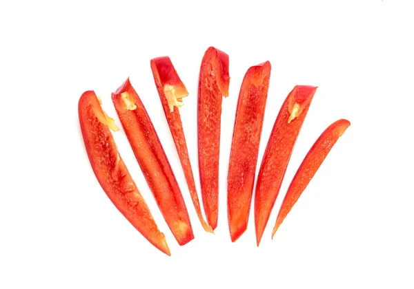Κόκκινη Πιπεριά Ψιλοκομμένη Γλυκιά Πιπεριά Απομονωμένη Λευκό Φόντο — Φωτογραφία Αρχείου