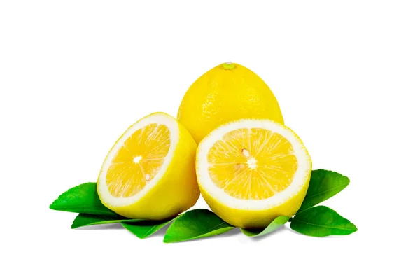Limone Con Foglia Isolata Sfondo Bianco Includere Percorso Ritaglio — Foto Stock