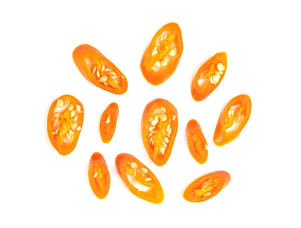 Gesneden Oranje Chili Geïsoleerd Witte Achtergrond — Stockfoto
