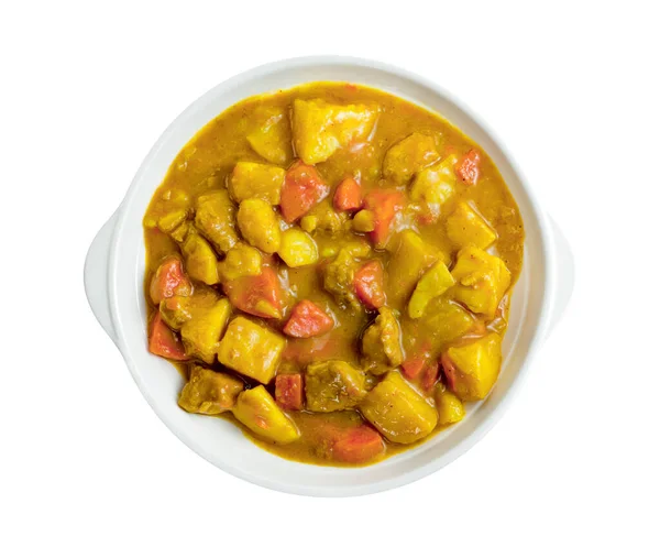 Fläskcurry Med Platta Isolerad Vit Bakgrund Inkluderar Klippbana — Stockfoto