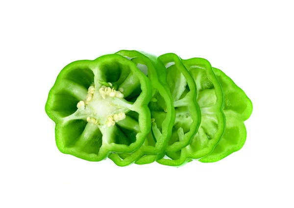 Green Slice Sweet Bell Pepper Isolated White Background — Stock Photo, Image