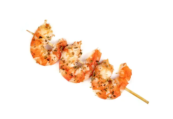 Roasted Peeled Prawn Skewer Isolated White Background Grilled Shrimp — Stock Photo, Image