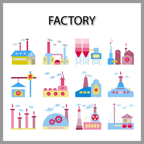 Industrial Building Factory Icon Set Isolated White Background Web Design — Stock Vector