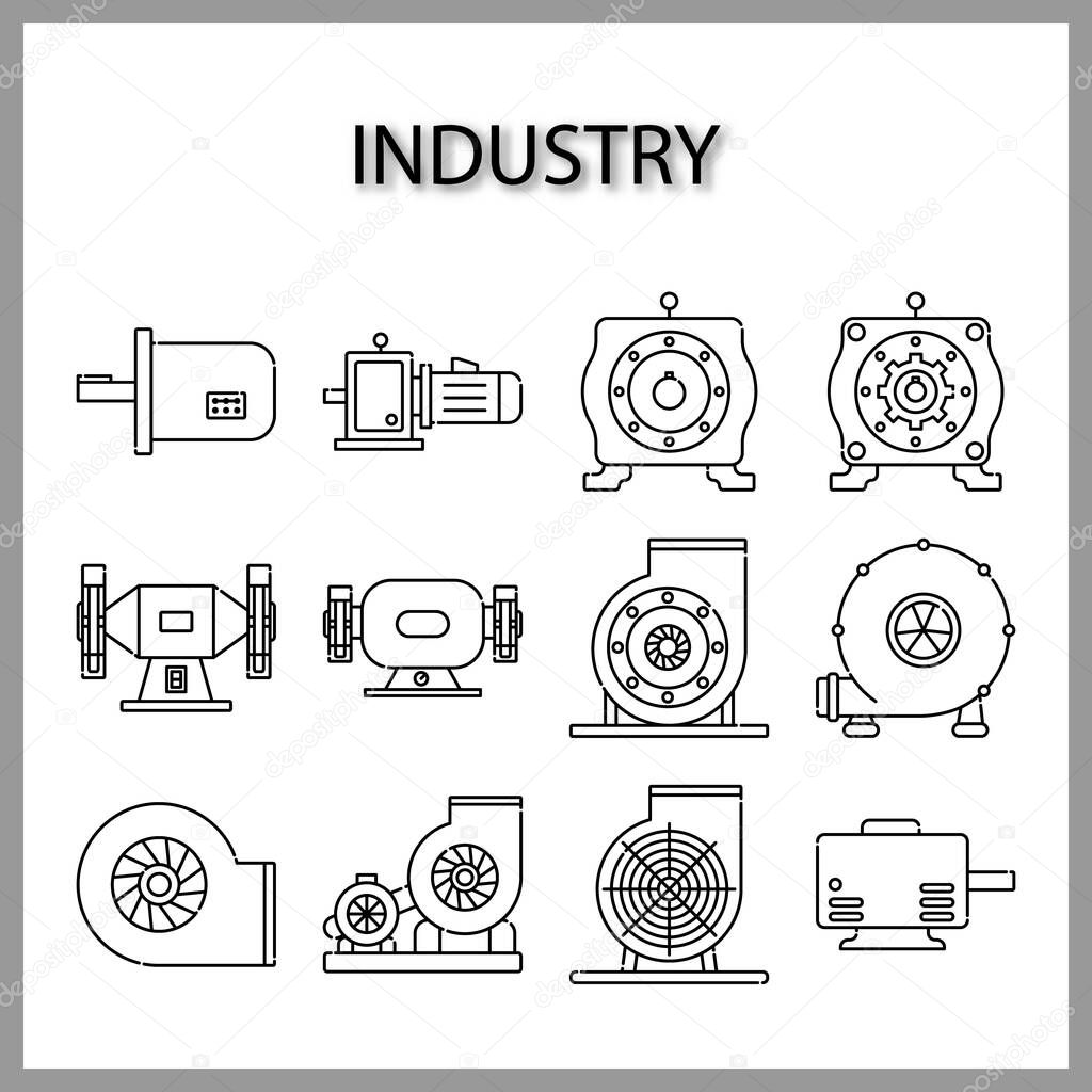 Industry machine icon isolated on white background for web design