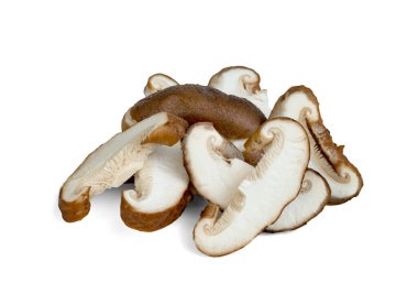 Shiitake mantarları beyaz arka planda izole edilmiş. 