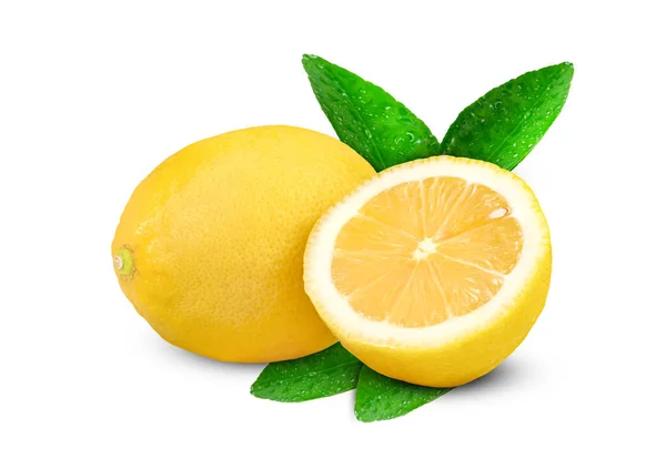 Limone Con Foglia Isolata Fondo Bianco — Foto Stock