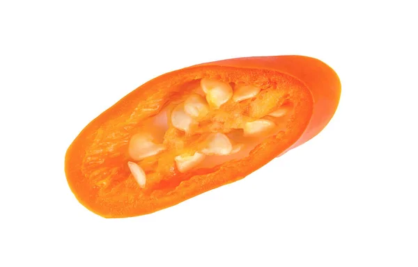 Gesneden Oranje Chili Geïsoleerd Witte Achtergrond — Stockfoto