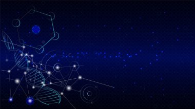 Hi-tec arayüzü için DNA molekülleri, soyut iletişim teknolojisi ve çizgi ve noktalar, vektör illüstrasyonu