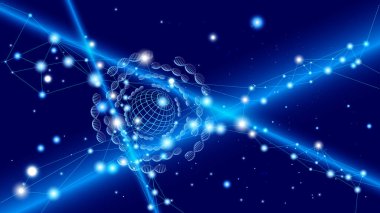 Hi-tec arayüzü için DNA molekülleri, soyut iletişim teknolojisi ve çizgi ve noktalar, vektör illüstrasyonu