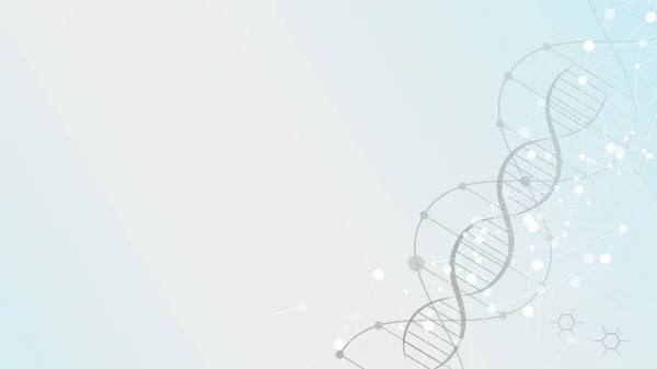Hi-tec arayüz arka planı için DNA molekülleri, soyut iletişim teknolojisi ve çizgi ve noktalar, vektör illüstrasyonu