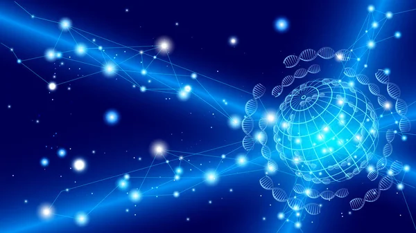 Hi-tec arayüzü için DNA molekülleri, soyut iletişim teknolojisi ve çizgi ve noktalar, vektör illüstrasyonu