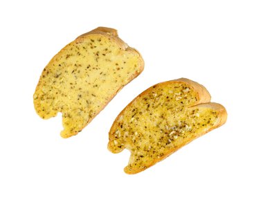 Beyaz arkaplanda izole edilmiş peynirli sarımsaklı ekmek 