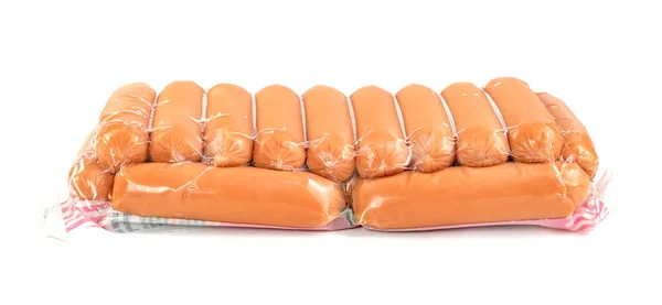 Saucisse Dans Sac Plastique Isolé Sur Fond Blanc — Photo