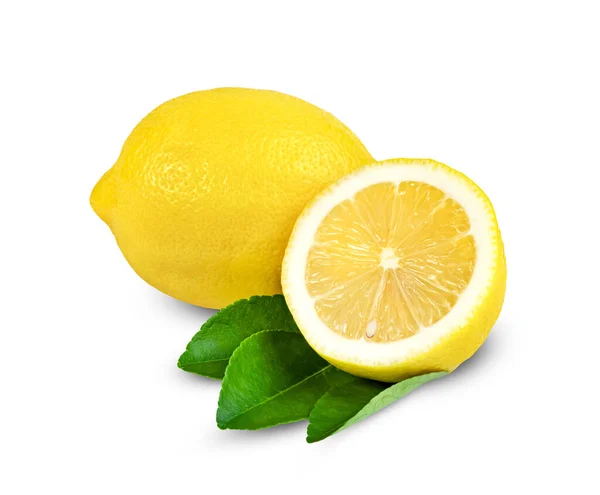 Limone Con Foglia Isolata Fondo Bianco — Foto Stock