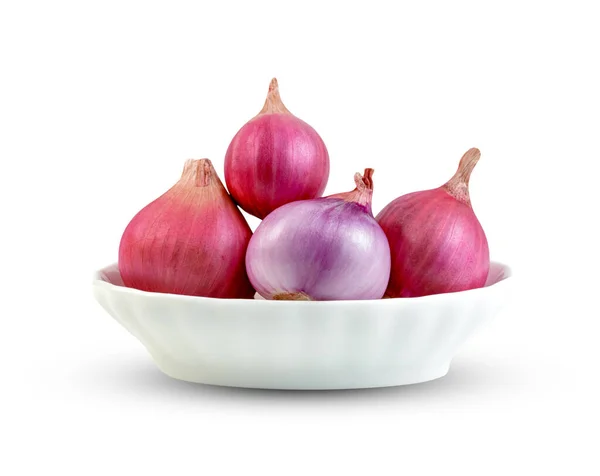 Shallots Κρεμμύδι Μπολ Που Απομονώνονται Λευκό Φόντο Περιλαμβάνουν Περικοπή Διαδρομή — Φωτογραφία Αρχείου