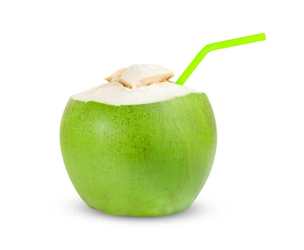 Grön Kokosfrukt Isolerad Vit Bakgrund Inkluderar Klippning Väg — Stockfoto