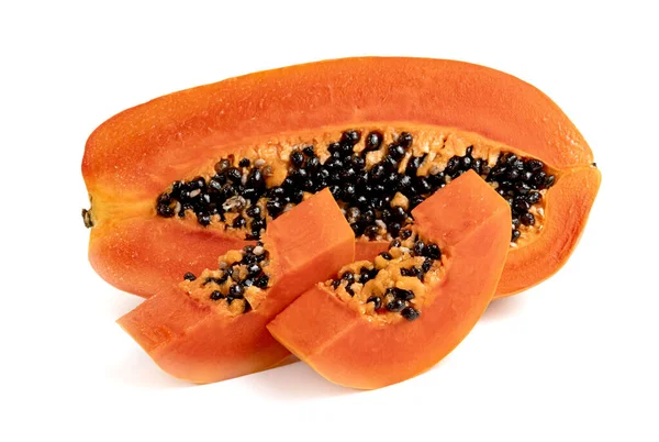 Ripe Papaya Slice Isolated White Background — Stock Photo, Image