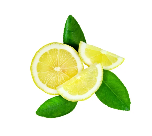 Limone Con Foglia Isolata Fondo Bianco — Foto Stock