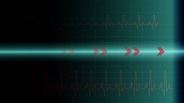 UI Hi-tec arayüzü için kalp atışı veya ekg ekranda parlayan parçacıklar, vektör illüstrasyonlu mavi dijital teknoloji
