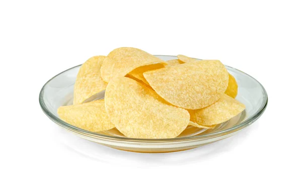 Batatas Fritas Com Prato Transparente Isolado Fundo Branco Incluem Caminho — Fotografia de Stock