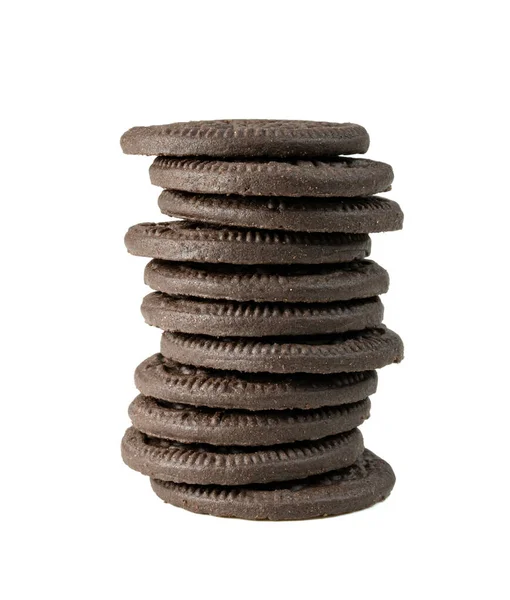 Svart Choklad Cookies Isolerad Vit Bakgrund — Stockfoto