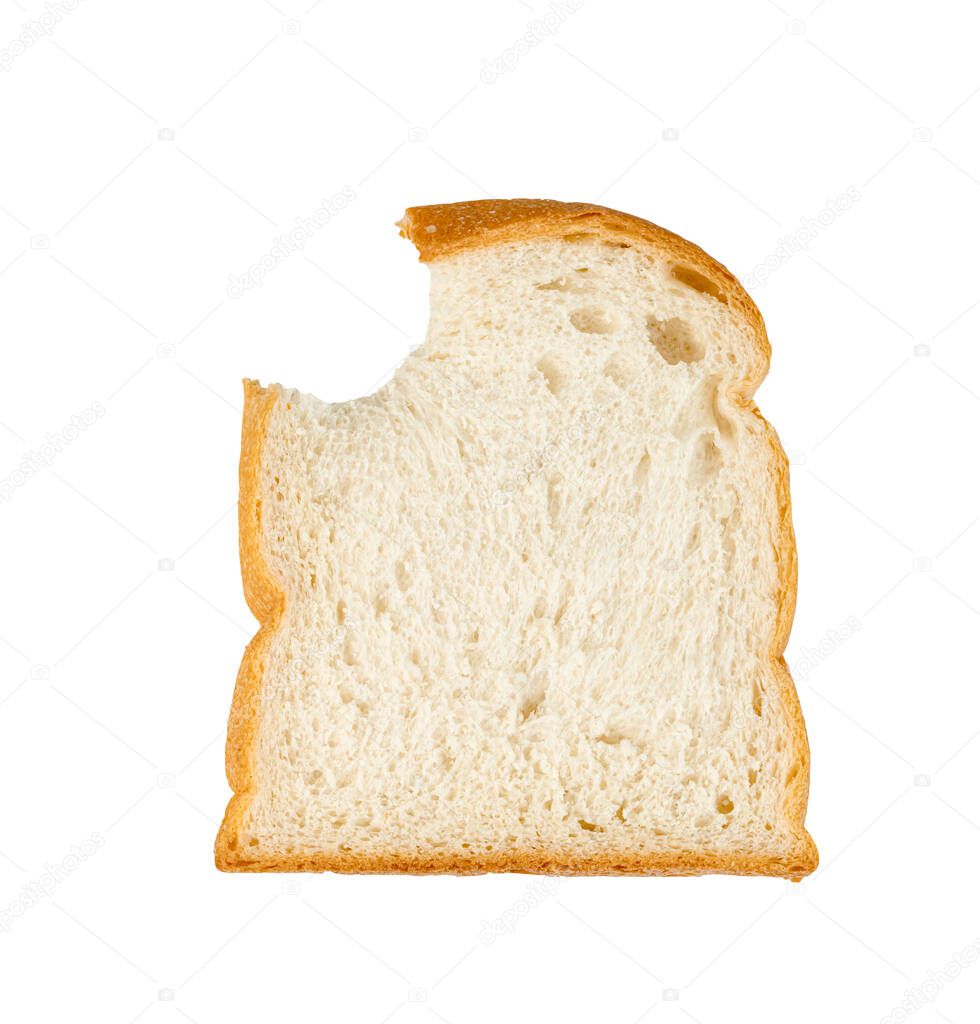 Bitten slice bread isolated on white background 