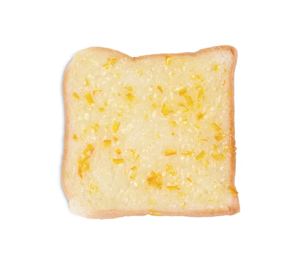 Chléb Nakrájený Plátky Pomerančovým Džemem Bílém Pozadí — Stock fotografie