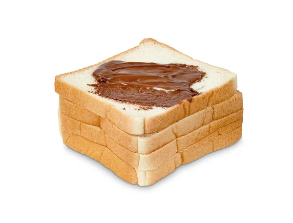 Brood Gesneden Met Chocolade Spread Geïsoleerd Witte Achtergrond — Stockfoto