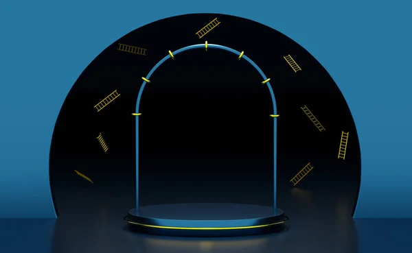 Pódio Vazio Com Formas Geométricas Escada Escada Composição Azul Para — Fotografia de Stock