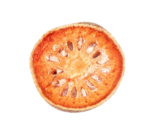 Dry Bael Fruit Aegle Marmelos Isolated White Background — Stock Photo, Image