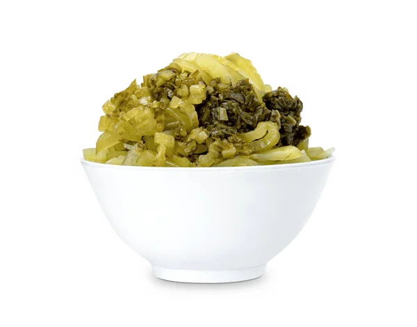 Pickled Chinese Cabbage sliced in bowl isolated on white background ,include clipping path — Stock Image Pickled Chinese Cabbage Sliced Bowl Isolated White Background Include Clipping Stock Photo