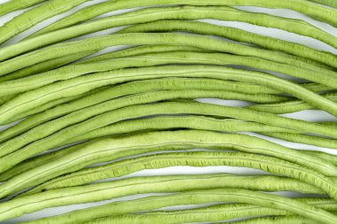 Beyaz arkaplanda uzun fasulye ya da bezelye