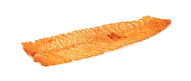 Beyaz arka planda izole edilmiş tatlı ve baharatlı kurutulmuş mürekkep balığı.