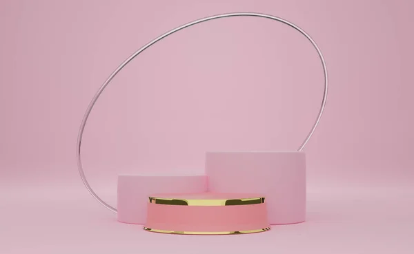 Podium Leeg Met Geometrische Vormen Roze Pastel Compositie Voor Moderne — Stockfoto