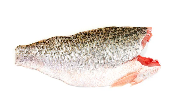 Barramundi Eller Havsabborre Fisk Skivad Isolerad Vit Bakgrund — Stockfoto