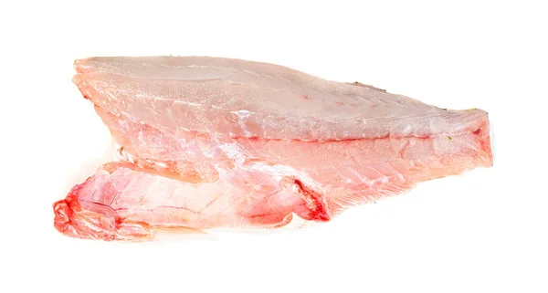 Barramundi Eller Havsabborre Fisk Skivad Isolerad Vit Bakgrund — Stockfoto