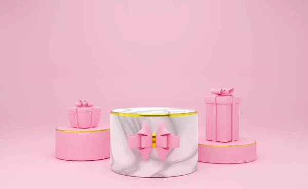 Podium Leeg Met Geometrische Vormen Roze Pastel Compositie Voor Moderne — Stockfoto