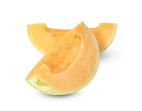 Orange Kantaloupe Melon Frukt Skivad Isolerad Vit Bakgrund Inkluderar Klippning — Stockfoto