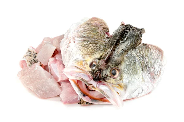 Barramundi Poisson Mer Tranché Avec Tête Isolée Sur Fond Blanc — Photo