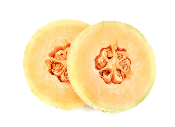Orange Kantaloupe Melon Frukt Skivad Isolerad Vit Bakgrund — Stockfoto