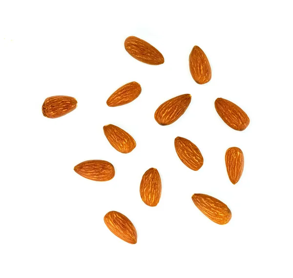 Amandes Torréfiées Naturelles Isolées Sur Fond Blanc — Photo