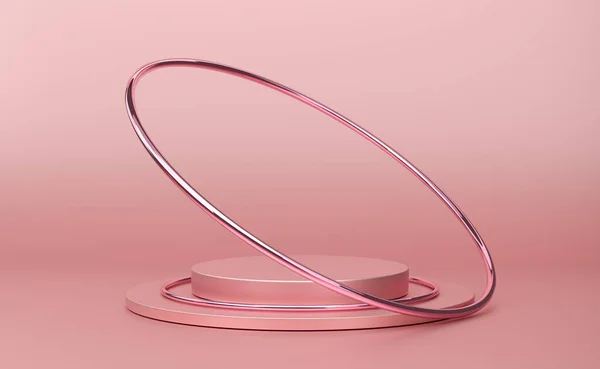 Podium Leeg Met Geometrische Vormen Roze Pastel Compositie Voor Moderne — Stockfoto