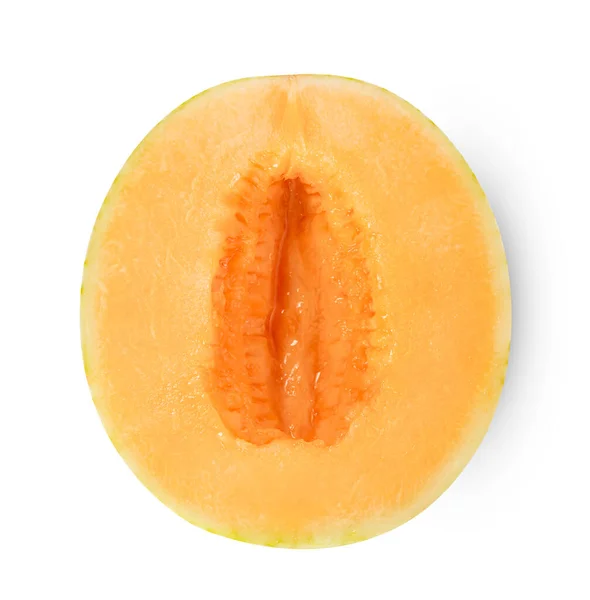 Orange Kantaloupe Melon Frukt Skivad Isolerad Vit Bakgrund Inkluderar Klippning — Stockfoto