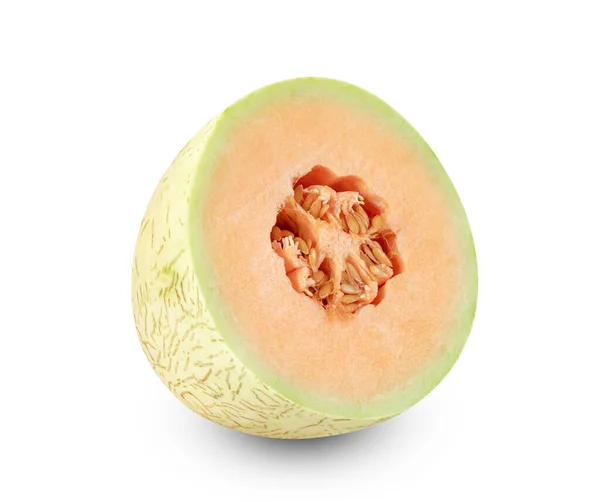 Orange Kantaloupe Melon Frukt Skivad Isolerad Vit Bakgrund Inkluderar Klippning — Stockfoto