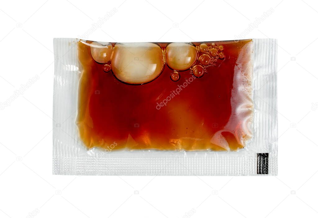 fish sauce in plastic bag vacuum isolated on white background ,include clipping path