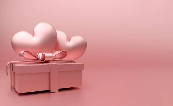 Hart Ballon Geschenkdoos Roze Pastel Compositie Voor Moderne Podiumweergave Minimalistische — Stockfoto