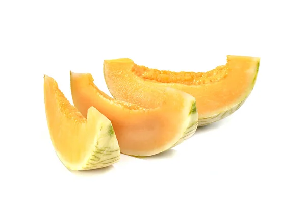 Melón Naranja Fruta Cortada Rodajas Aisladas Sobre Fondo Blanco — Foto de Stock