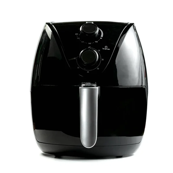 Siyah hava kızartma makinesi ya da fritöz makinesi beyaz arka planda izole edilmiş. 