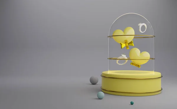 스테이지 디스플레이 미니멀리즘 발렌타인데이 콘셉트 렌더링을 구성이 노란색 모양의 — 스톡 사진